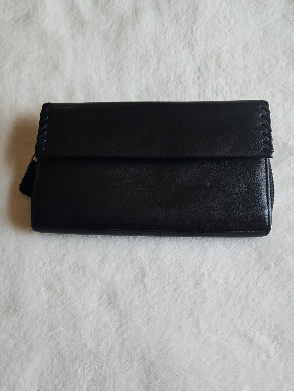 Source Unknown Black Foldover Leather Wallet Clutch